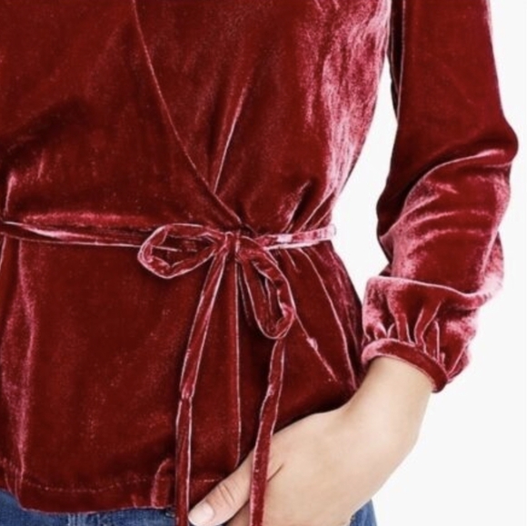 NWT J. Crew Burgandy Faux Wrap Peplum Top - Picture 3 of 10